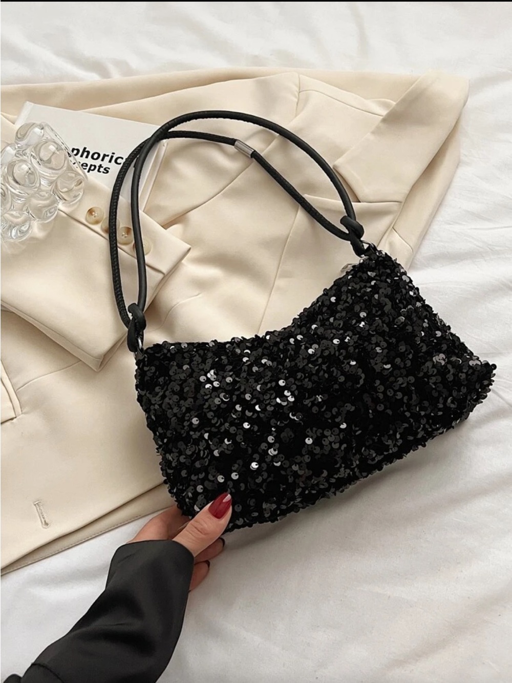 Black Sequin Shoulder Bag - Elegant Evening Bag